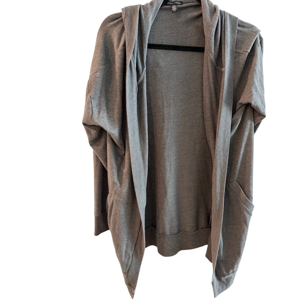 Eileen Fisher Hooded Open-Front Cardigan Wrap, Charcoal Grey